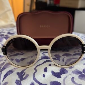 Gucci Cream Oversized Round Sunglasses